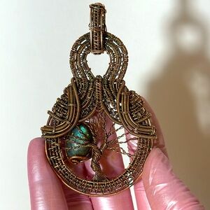 Copper Wire Wrap Tree Of Life Guitar Pendant with Labradorite Gemstone